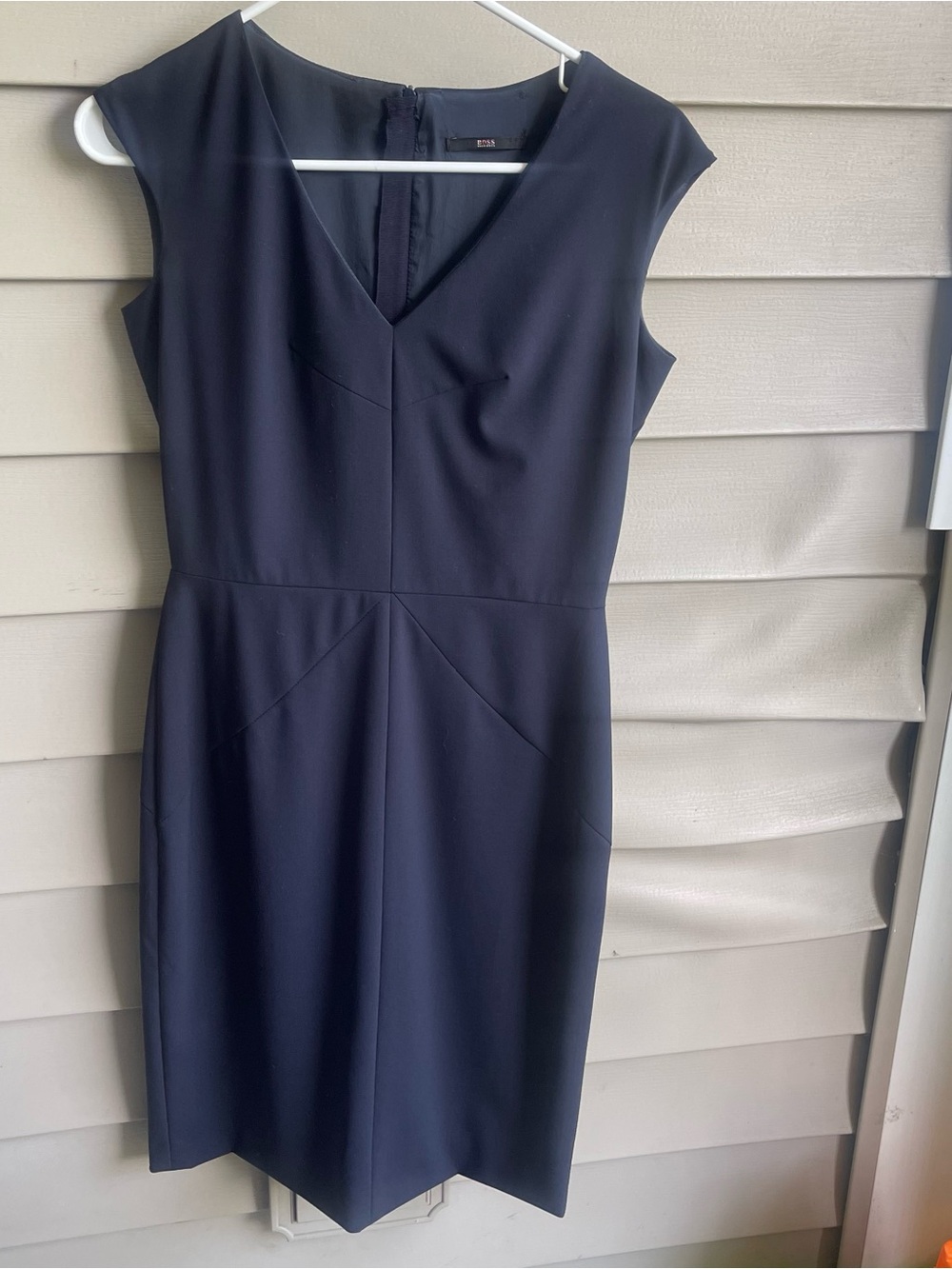 Boss Hugo Boss Wool Blend Navy Blue Lined Sleeveless Dress Size 6 Office Preppy